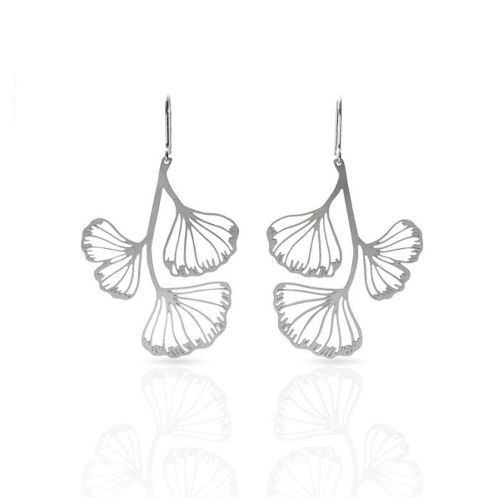 Kolczyki Ginko Biloba średnie srebrne