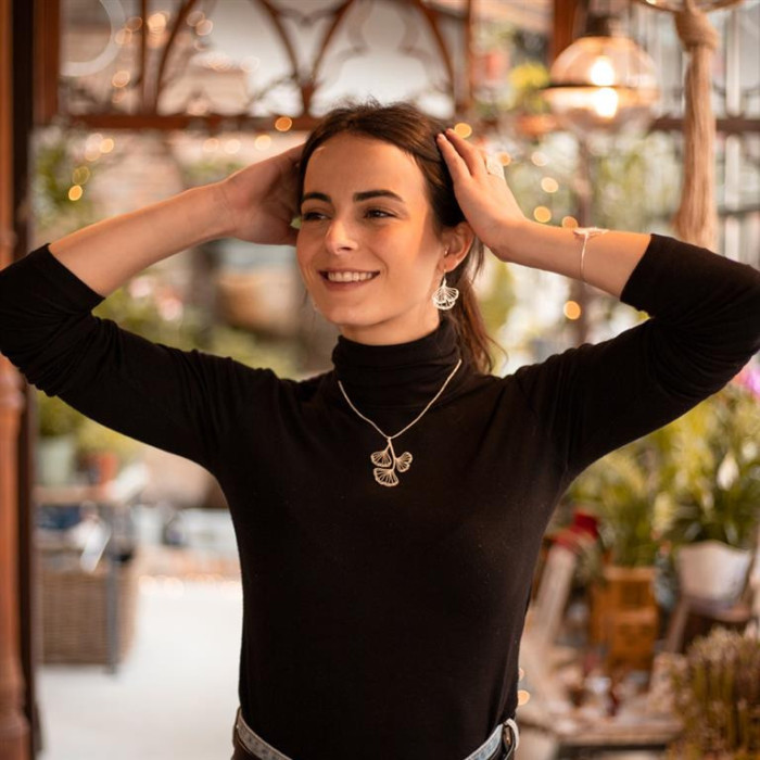 Naszyjnik krótki Ginko Biloba srebrny